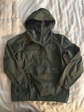 Eddie Bauer Women’s Olive Hooded Windbreaker Anorak Pullover